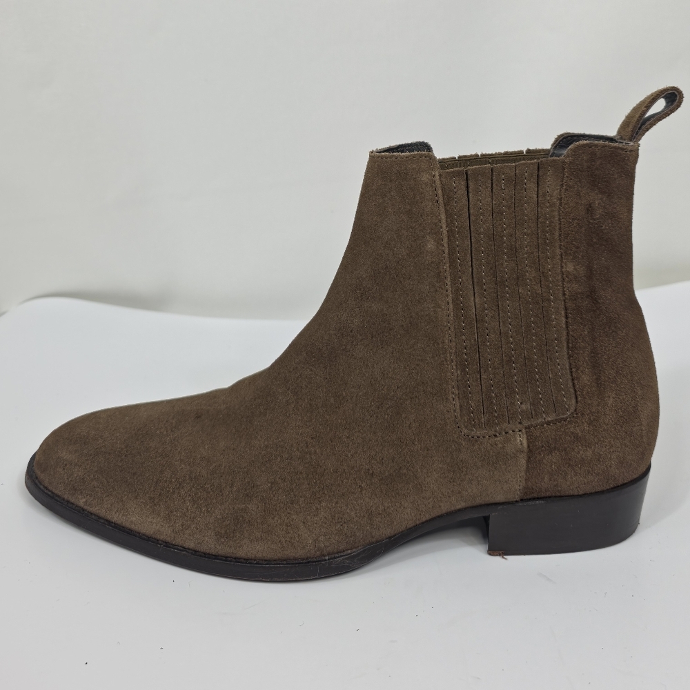 AllSaints Suede Chelsea Boots Tan Elastic Panel Pull On Size 44 US 11 - Picture 3 of 15